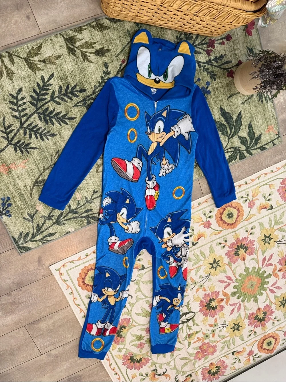 Sonic the Hedgehog Boys Zip Hooded Fleece Pajamas Size Medium